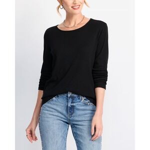 Threads 4 Thought Alycia Textured Slub Jersey Cutout Long Sleeve Top Black